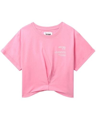 Izzue Pleat-detail Cotton T-shirt - Pink