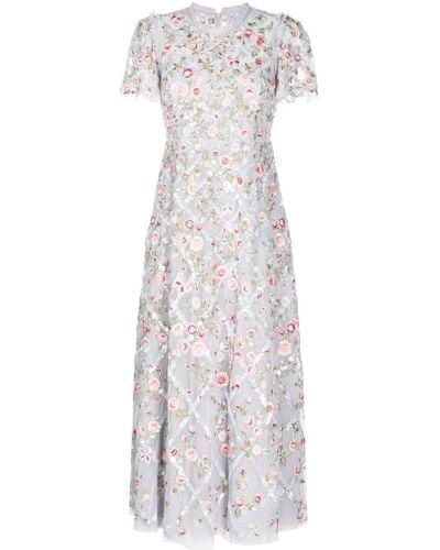 Needle & Thread Athena Floral-embroidered Midi Dress - White