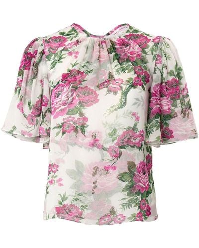 Carolina Herrera Gathered-detail Floral-print Silk Blouse - Pink