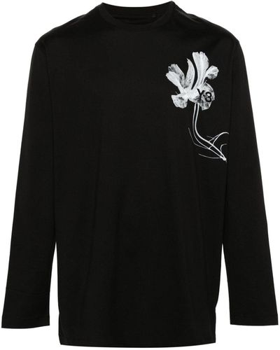 Y-3 Gfx Floral-print Cotton T-shirt - Black