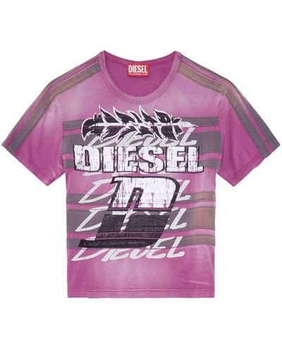 DIESEL Gestreiftes T-Shirt mit Logo-Print - Pink