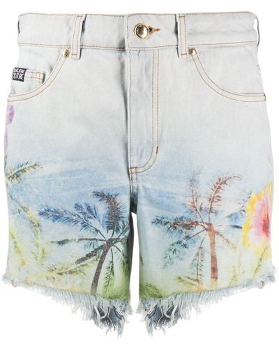 Versace Jeans Couture Pantalones vaqueros cortos con estampado de palmeras - Azul