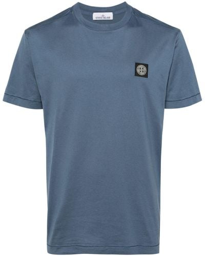 Stone Island T-shirt en coton à patch logo - Bleu
