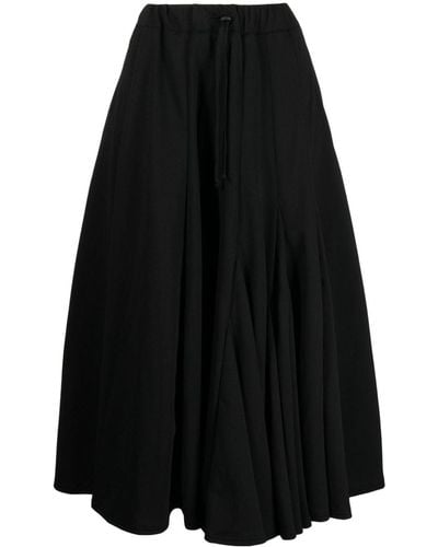 Yohji Yamamoto Flared Pleated Midi Skirt - Black