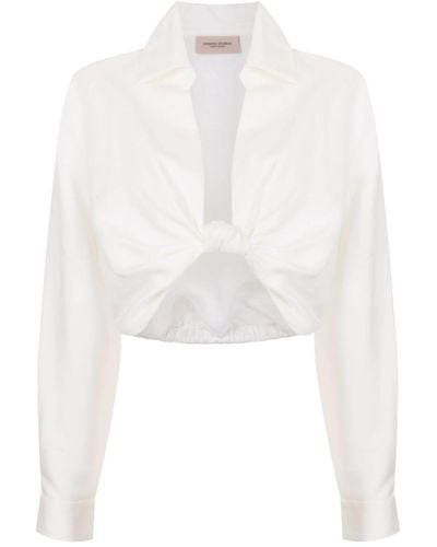 Adriana Degreas Cropped Knotted Linen-blend Shirt - White
