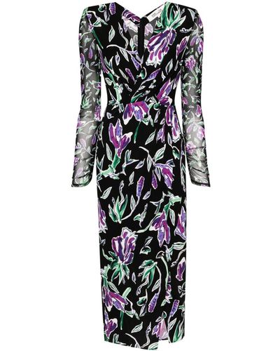 Diane von Furstenberg Midi-jurk Met Bloemenprint - Zwart