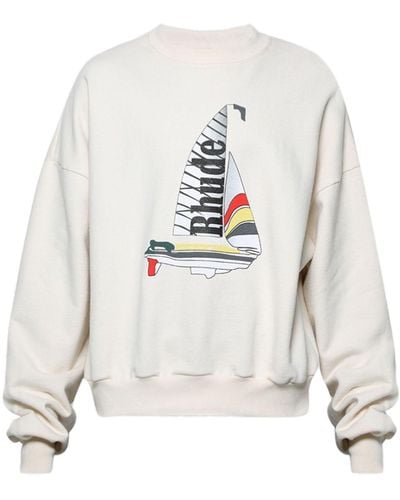 Rhude Catamaran Champion Cotton Sweatshirt - White
