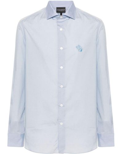 Emporio Armani Embroidered-logo Cotton Shirt - Blue