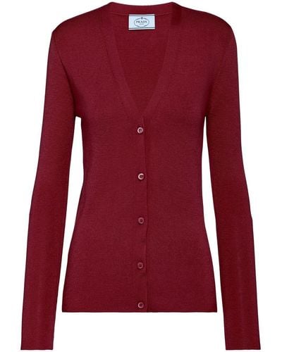 Prada V-neck Cashmere-silk Cardigan - Red
