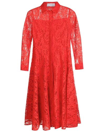 Olympiah Branch Lace-panel Midi Dress - Red