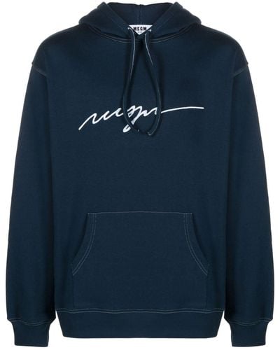 MSGM Logo-embroidered Cotton Hoodie - Blue