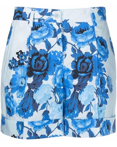 P.A.R.O.S.H. High-Waist-Shorts mit Blumen-Print - Blau