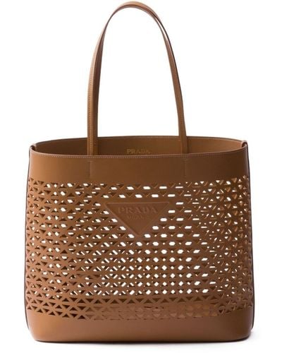 Prada Handtasche aus Faux-Leder mit perforiertem Logo - Braun
