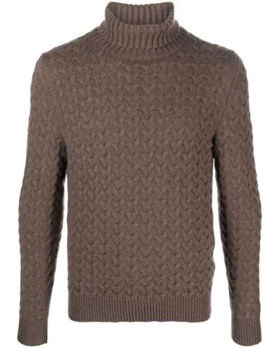 Fedeli Roll-neck Chunky-knit Sweater - Brown