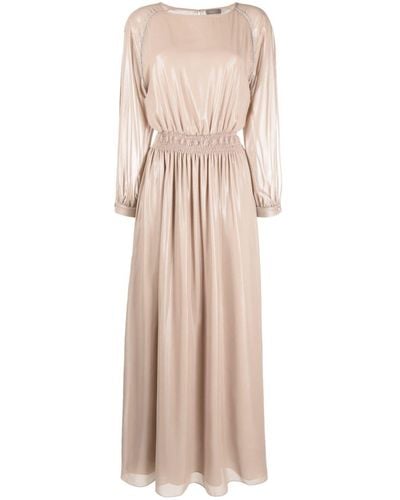Peserico Satin-finish Rhinestone-embellished Long Dress - Natural