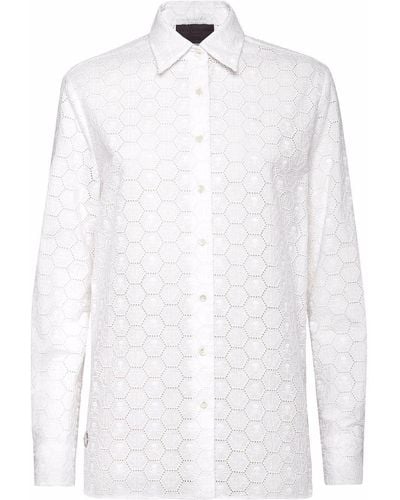 Philipp Plein Camisa de encaje con manga larga - Blanco