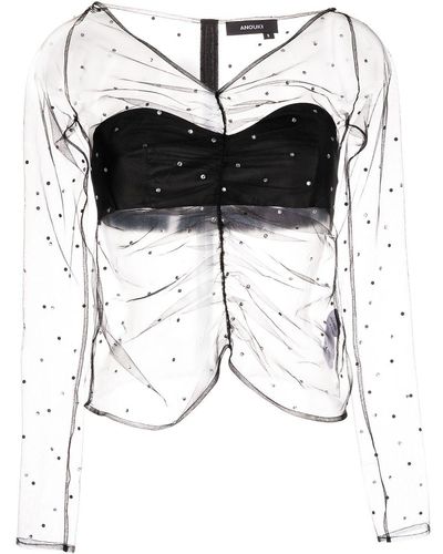 ANOUKI Crystal-embellished Sheer Top - Black
