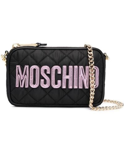 Moschino Logo-patch Quilted Shoulder Bag - Black