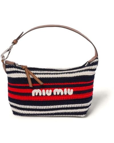 Miu Miu Striped Crochet-knit Mini Bag - Red