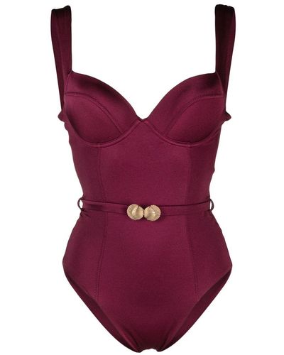 Noire Swimwear Corset-style Belted Swimsuit - Purple