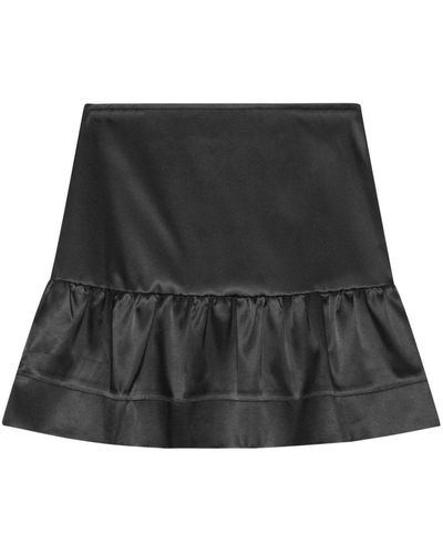 Ganni Satin-finish Ruffled Miniskirt - Black