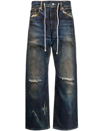 Junya Watanabe Distressed Drawstring Jeans - Blue