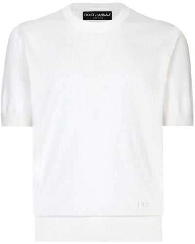 Dolce & Gabbana Logo-embroidered Silk Knitted Top - White