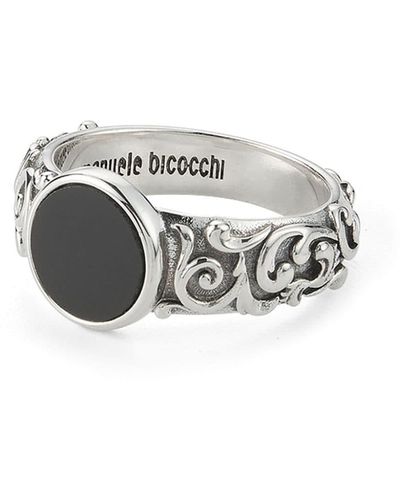 Emanuele Bicocchi Arabesque Engraved Chevalier Ring - Gray