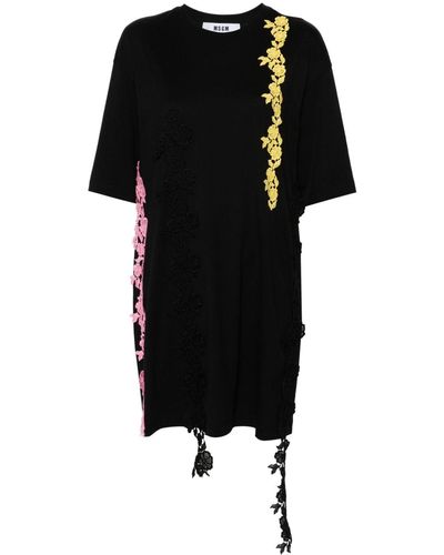 MSGM Vestido corto estilo camiseta con encaje floral - Negro