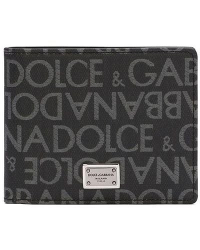 Dolce & Gabbana Portefeuille pliant à logo en jacquard - Gris