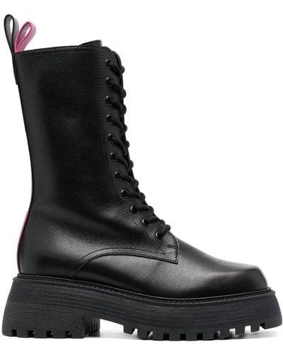 3Juin Lace-up Leather Boots - Black