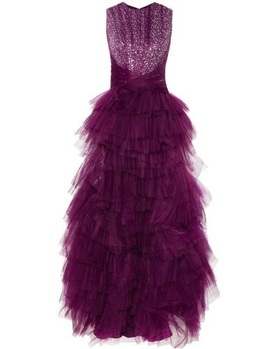 Gemy Maalouf Robe longue volantée à sequins - Violet