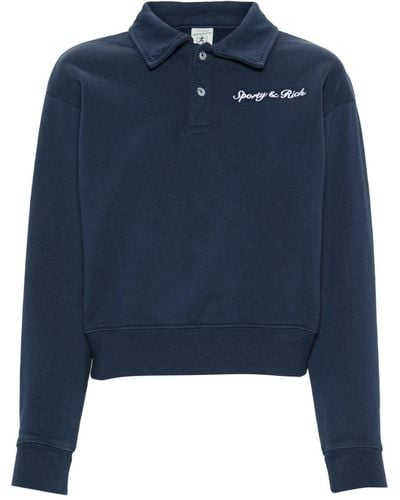 Sporty & Rich Polo en coton à logo brodé - Bleu
