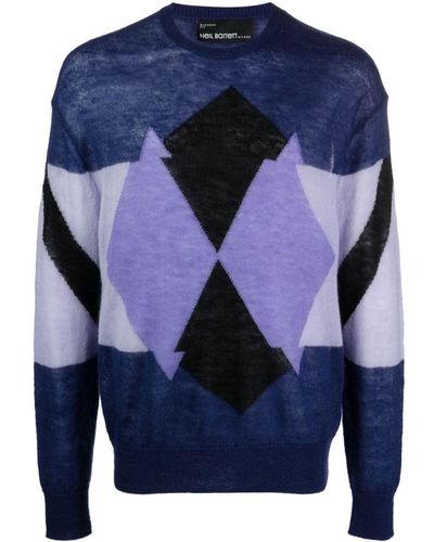 Neil Barrett Pullover mit Intarsienmuster - Blau