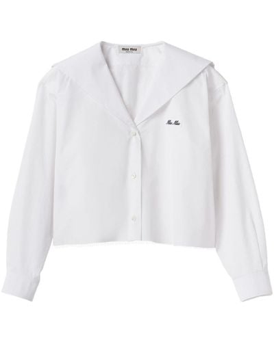 Miu Miu Camisa de popelina con logo - Blanco