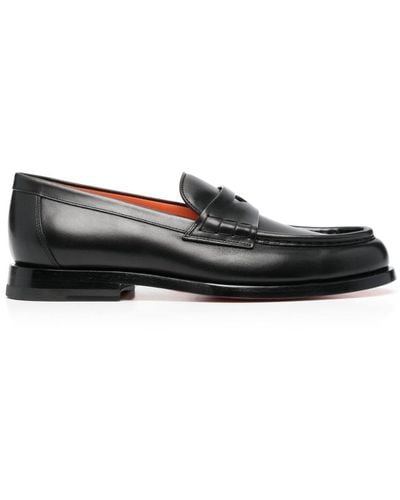 Santoni Flat Leather Loafers - Black