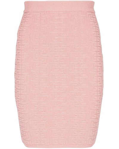 Balmain Pb-intarsia Knitted Mini Skirt - Pink