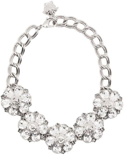 Versace Crystal-embellished Flower Necklace - White
