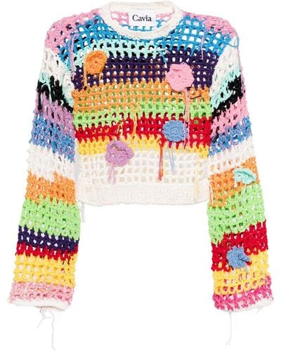 CAVIA Striped Crochet-knit Jumper - Blue