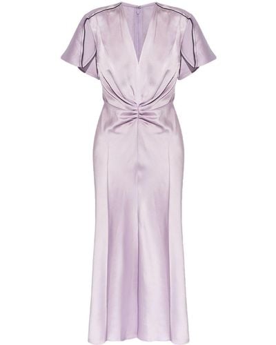 Victoria Beckham Ruched Satin Midi Dress - Purple