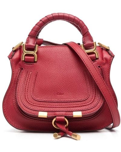 Chloé Debossed-logo Leather Shoulder Bag - Red