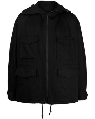 Yohji Yamamoto Chaqueta con capucha y cordones - Negro
