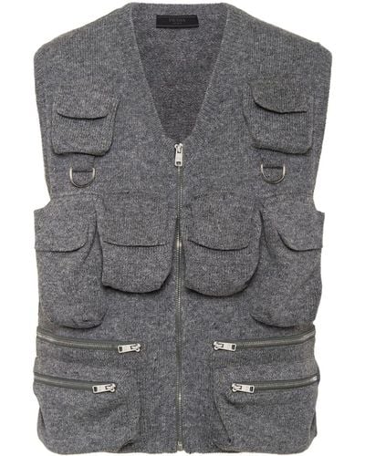 Prada Flap-pocket Shetland Wool Vest - Grey