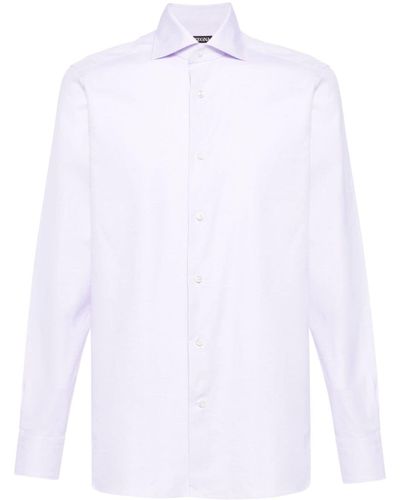 Zegna Geruit Katoenen Overhemd - Wit