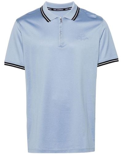 Karl Lagerfeld Zip-up Jersey Polo Shirt - Blue