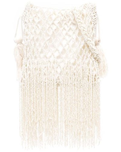 P.A.R.O.S.H. Beaded Fringed Shoulder Bag - White