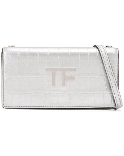 Tom Ford Logo-debossed Leather Crossbody Bag - White