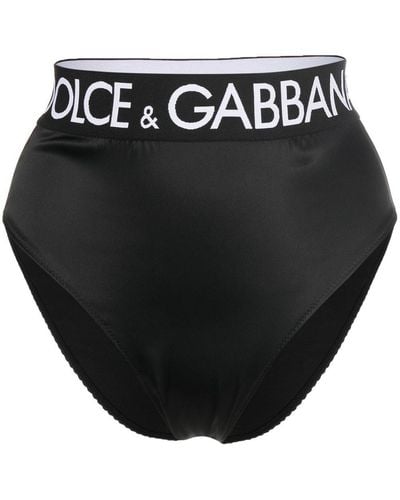 Dolce & Gabbana Slip satiné à bande logo - Noir