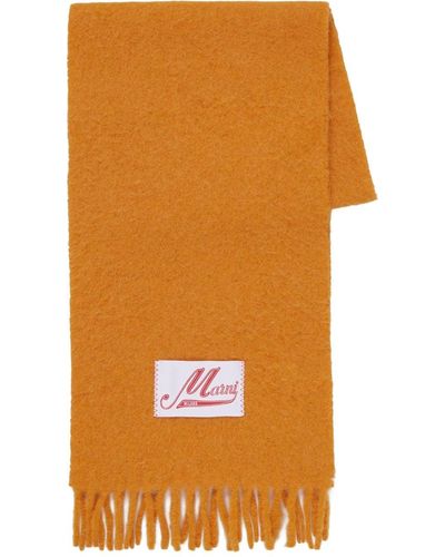 Marni Écharpe en laine mélangée à logo appliqué - Orange