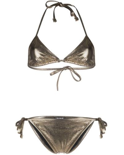 Balmain Bikini con efecto metalizado y cuello halter - Metálico